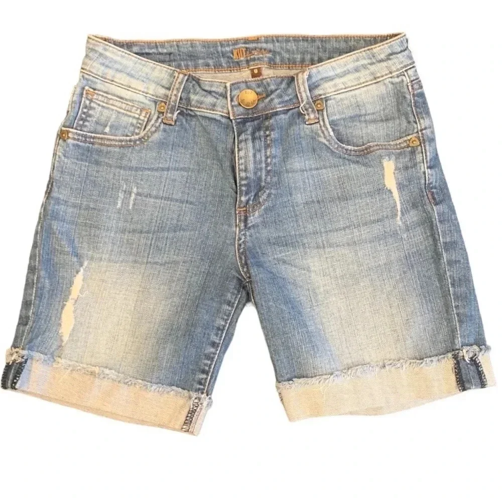 Kut From The Kloth Blue Boyfriend Denim Jean Shorts Size 0 Lonnie Distressed